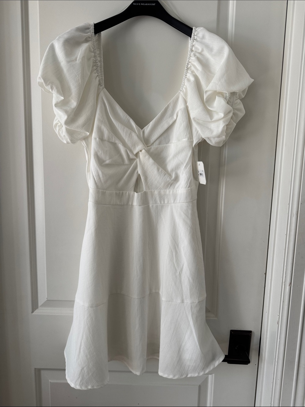 Altard State White Puff-Sleeve V-Neck Dress L
